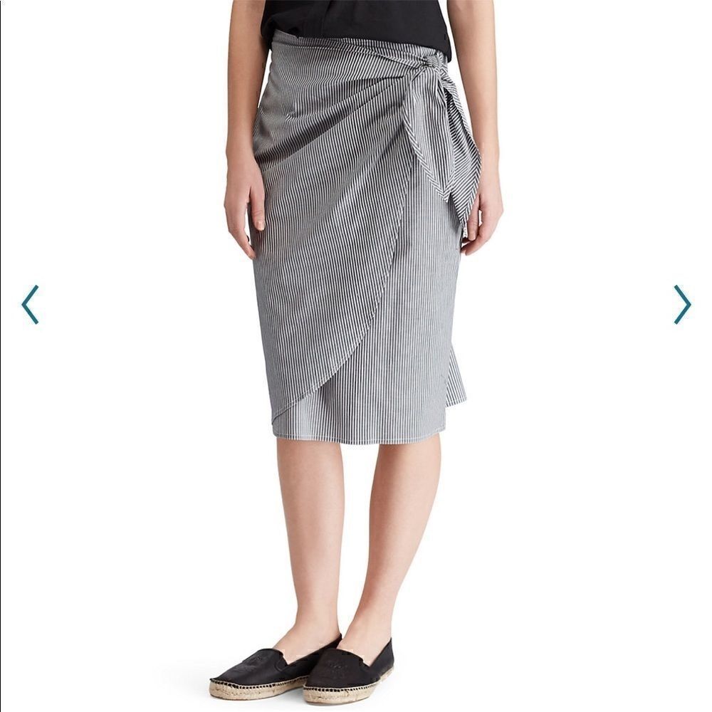 Chaps Grey and white striped tie/wrap skirt